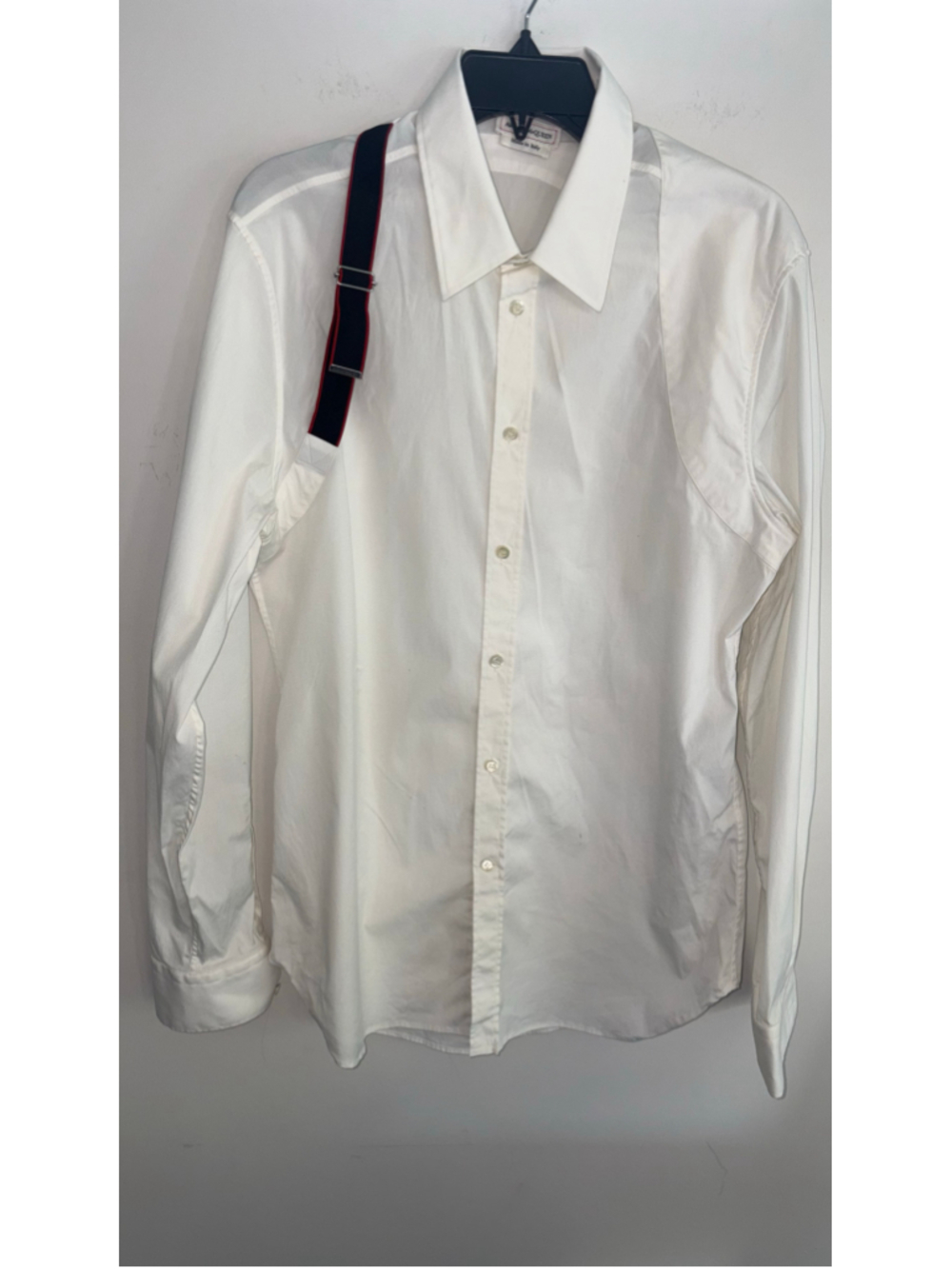 Alexander McQueen Harness Strap White Dress Shirt Size 17 Made Italy #S32